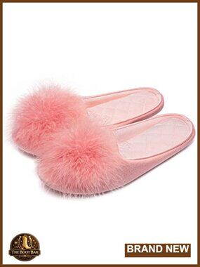 Fuzzy Pom Pom Velvet Memory Foam House Slippers Cozy Chenille Knit Non-Slip Sole